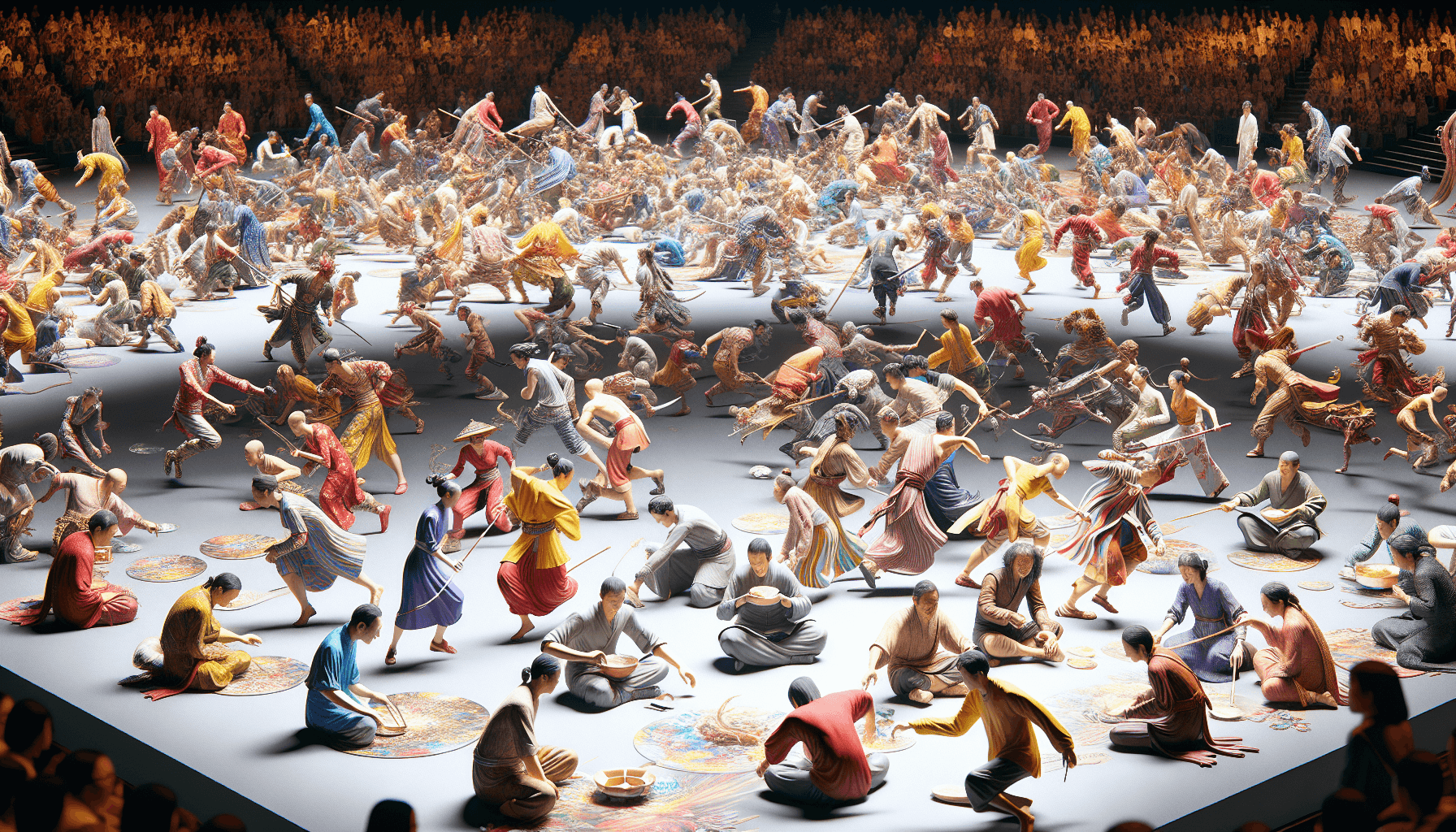Colorful 3D arena with characters